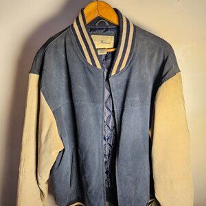Vintage Penmans Leather Varsity Jacket Men’s Large – Navy & Cream Letterman
